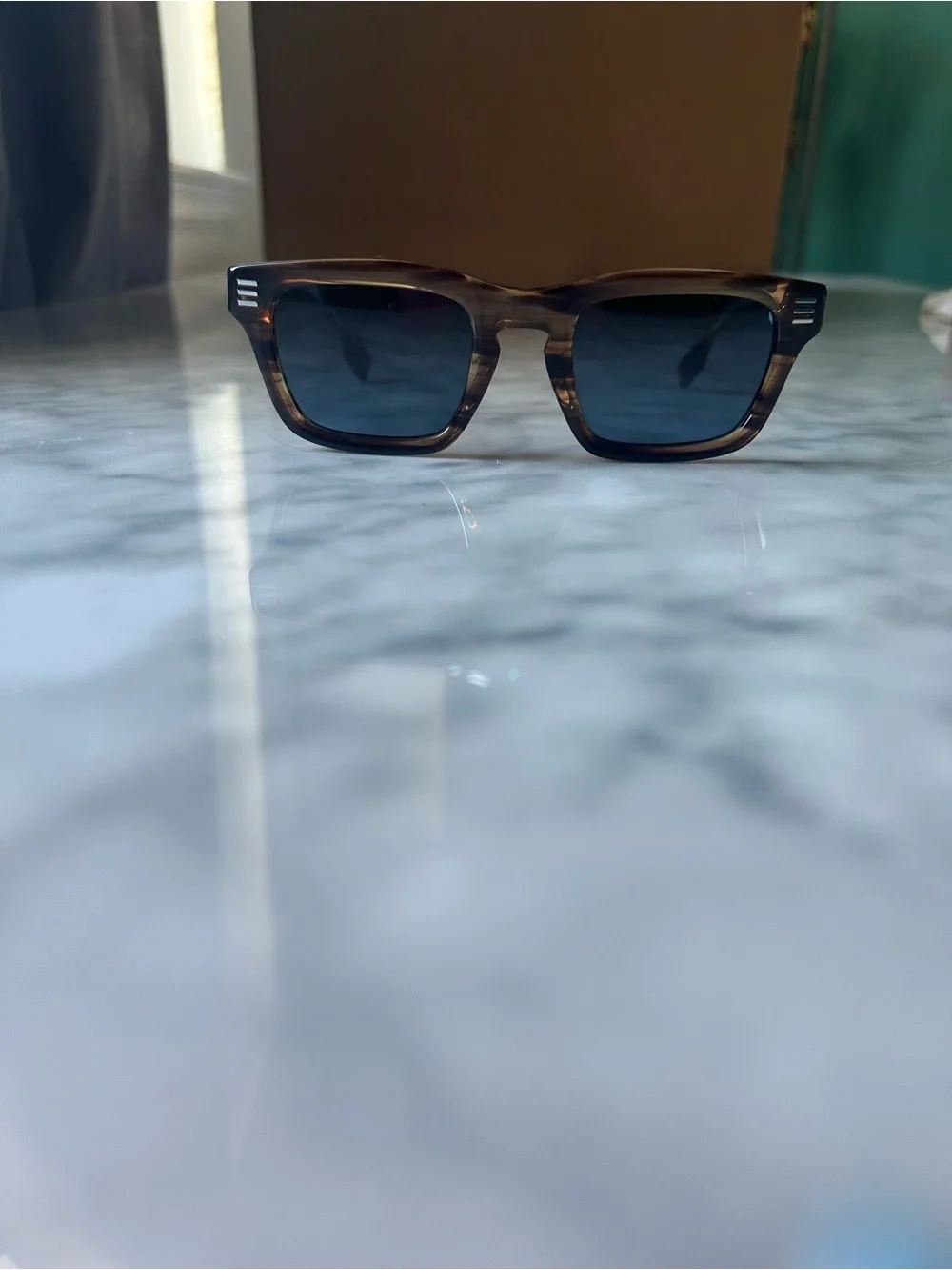 Burberry Brown Tortoiseshell Frame Sunglasses with Blue Lenses